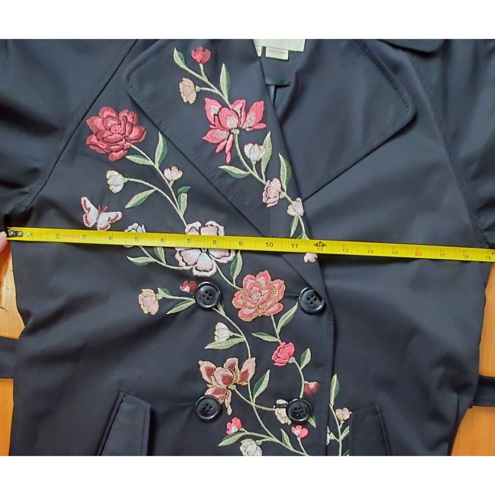 Kate Spade New York Madison Ave XXS Black Embroidered Pink Floral‎ Trench Coat - Picture 12 of 15